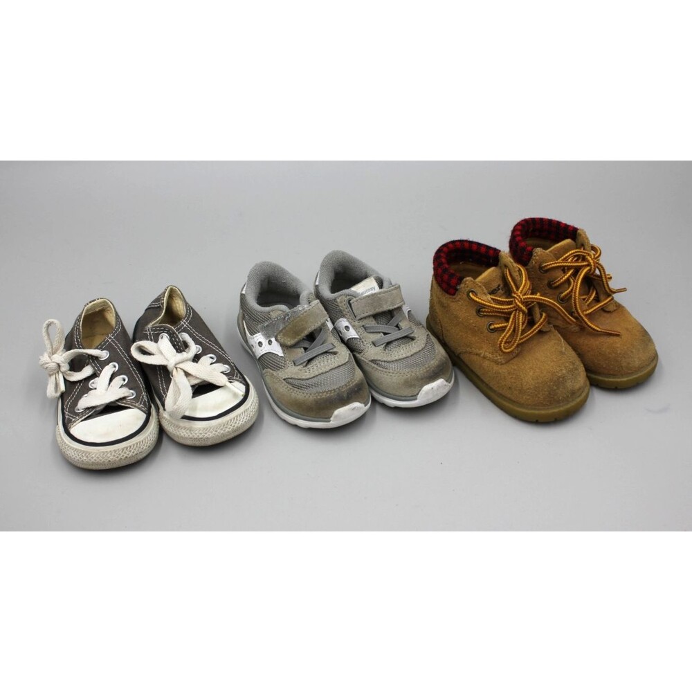 QTY:3 Pairs Gerber Toddler Boots Size 4.5 Leather Converse 4, Saucony 4.5 Shoes